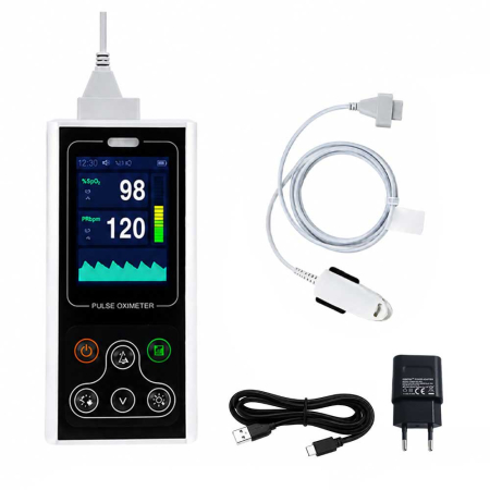 Pulsoximetre de deget - Pulsoximetru portabil Contec CMS60D1, masurare saturatie oxigen si rata pulsului, baterie reincarcabila, software pentru date stocate pe PC in timp real, functie alarma, senzor adulti