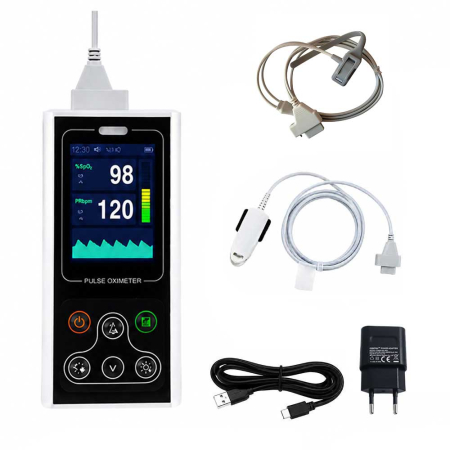 Pulsoximetre de deget - Pulsoximetru portabil Contec CMS60D1, senzor adulti si neonatal, masurare saturatie oxigen si rata pulsului, baterie reincarcabila, software pentru date stocate pe PC in timp real, functie alarma