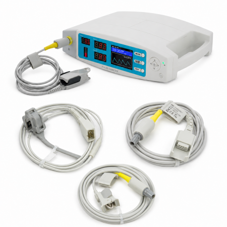 Pulsoximetre de deget - Pulsoximetru profesional Contec CMS70A, senzor adulti, pediatric si neonatal, cablu extensie, masoara saturatia de oxigen si rata pulsului, functie alarma si ceas, soft PC