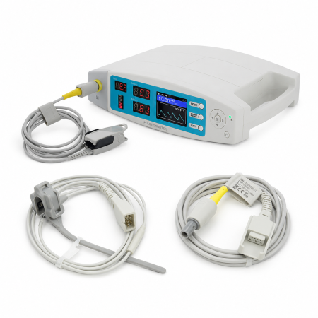 Pulsoximetre de deget - Pulsoximetru profesional Contec CMS70A, senzor adulti si neonatal, cablu extensie, masoara saturatia de oxigen si rata pulsului, functie alarma si ceas, soft PC