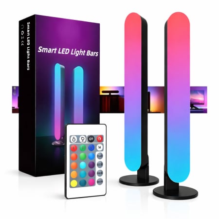 Electrocasnice mici si accesorii - Set 2 bare LED ambientale, RGB, smart pentru tv si pc, telecomanda inclusa, efecte muzica, iluminare decorativa, abs, montaj vertical sau orizontal, 4.1 x 3.5 x 24.8 cm