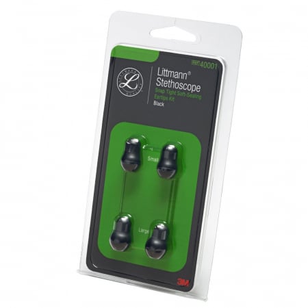 Stetoscoape - Set 4 olive auriculare pentru stetoscoape Littmann, mari si mici, moi, auto-sigilabile, 40001, Negru