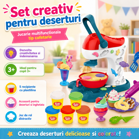 Set cu plastilina pentru realizarea deserturilor, jucarie multifunctionala tip cofetarie,  creativ si educativ pentru copii, 16 accesorii [1]
