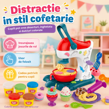 Set cu plastilina pentru realizarea deserturilor, jucarie multifunctionala tip cofetarie,  creativ si educativ pentru copii, 16 accesorii [3]