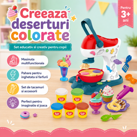 Set cu plastilina pentru realizarea deserturilor, jucarie multifunctionala tip cofetarie,  creativ si educativ pentru copii, 16 accesorii [2]