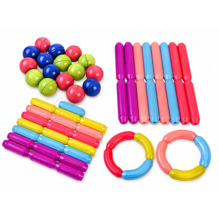 Set de constructie educational Magnetic Sticks, 64 piese magnetice, dezvolta creativitatea si abilitatile manuale ale copiilor, 16 piese scurte, 22 piese lungi, 18 bile, 8 arcuri [4]