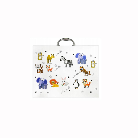 Set desen copii 68 piese, valiza portabila, tuburi vopsea, carioci, pensule, palete, creioane colorate, ascutitoare, radiera, carte de colorat, model animale [2]