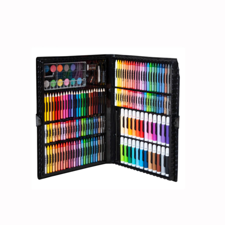 Set desen copii Super Mega Art Set, 168 piese, valiza portabila, creioane colorate, pasteluri cerate si uleioase, acuarele, pensula, Negru [1]