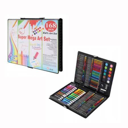 Electrocasnice & climatizare - Set desen copii Super Mega Art Set, 168 piese, valiza portabila, creioane colorate, pasteluri cerate si uleioase, acuarele, pensula, Negru