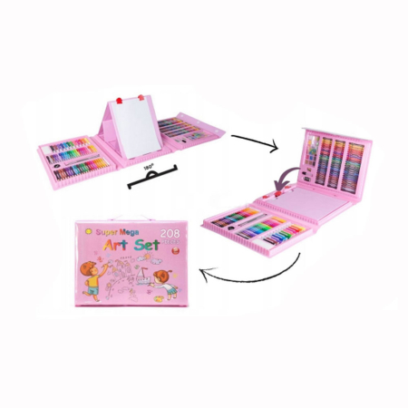 Set desen copii Super Mega Art Set, 208 piese, valiza portabila , markere, creioane colorate, acuarele, carioci, agrafe, ascutitoare, radiera, Roz [2]