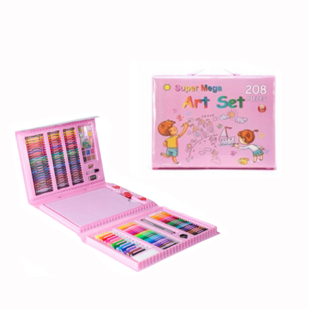 Electrocasnice & climatizare - Set desen copii Super Mega Art Set, 208 piese, valiza portabila , markere, creioane colorate, acuarele, carioci, agrafe, ascutitoare, radiera, Roz