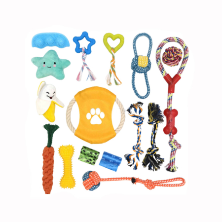 Electrocasnice & climatizare - Set jucarii pentru caini, jucarii de ros, sfoara, minge, frisbee, pungi pentru plimbare, 16 piese