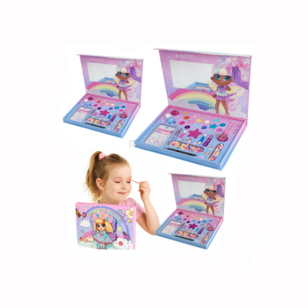 Set machiaj copii, 29 piese, produse sigure, paleta farduri, luciuri de buze, oje, stickere 3D, aplicatoare, oglinda [1]