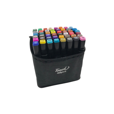 Set markere 48 culori, pe baza de alcool, doua capete, potrivite pentru hartie, carton, ceramica, lemn, metal si alte suprafete, geanta [1]