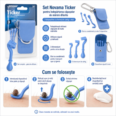 Set Novama Ticker pentru indepartarea capuselor de marimi diferite, 3 dispozitive cu forma de carlig, etui [3]