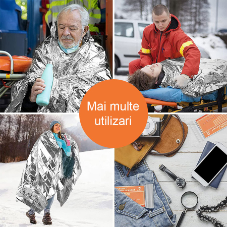 Set patura termica pentru situatii de urgenta, 210x160 cm, Argintiu, 5 bucati, CRM-RB-01S [1]