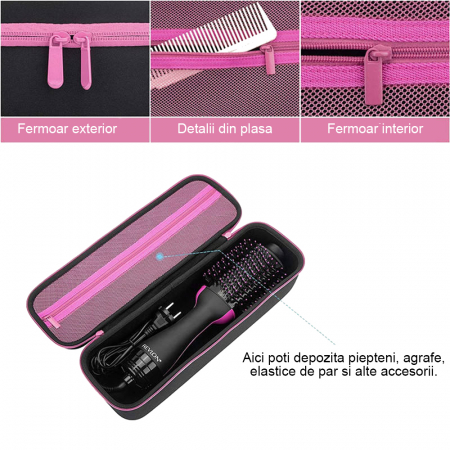 Set perie electrica fixa REVLON One-Step Hair Dryer & Volumizer RVDR5222PE roz si geanta transport RedLine Case One [11]
