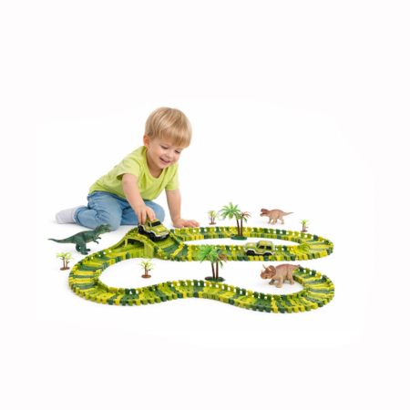 Set pista de curse Dinosaur Track Toys, 120 piese, flexibila, cu masina si figurine, jucarie interactiva copii 3+ [1]