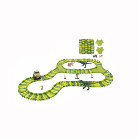 Set pista de curse Dinosaur Track Toys, 120 piese, flexibila, cu masina si figurine, jucarie interactiva copii 3+ [2]