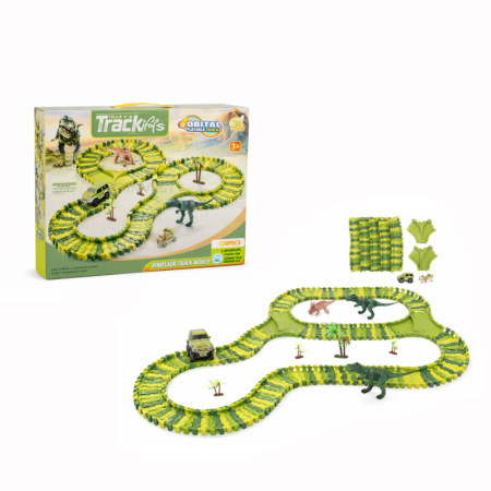 Electrocasnice & climatizare - Set pista de curse Dinosaur Track Toys, 120 piese, flexibila, cu masina si figurine, jucarie interactiva copii 3+