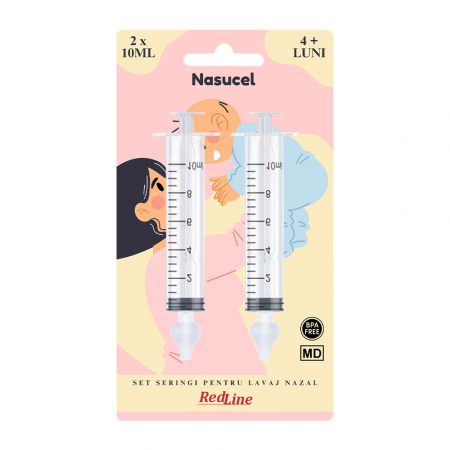 Articole ingrijire copii - Set seringi pentru lavaj nazal RedLine Nasucel, pentru curatarea si hidratarea cailor nazale, 2 x 10 ml, 4 luni+
