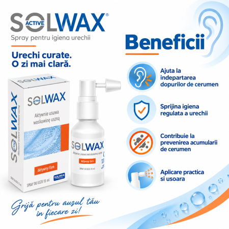 Spray auricular Solinea Solwax Active, pentru indepartarea cerumenului si igiena urechii, 15 ml [3]