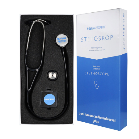 Stetoscop cardiologic Novama Expert, cap dublu din otel inoxidabil, 2 seturi de olive auriculare din silicon, o diafragma de schimb, Negru [6]