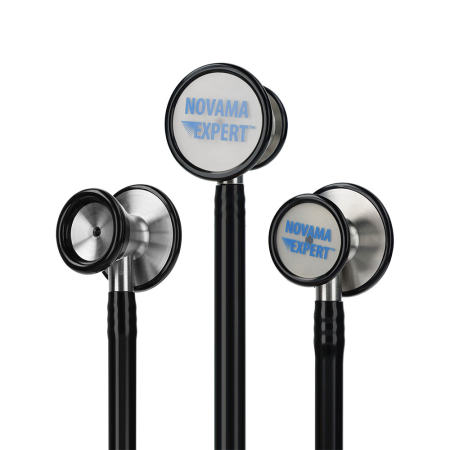 Stetoscop cardiologic Novama Expert, cap dublu din otel inoxidabil, 2 seturi de olive auriculare din silicon, o diafragma de schimb, Negru [4]