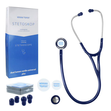 Stetoscoape - Stetoscop cardiologic Novama Expert, cap dublu din otel inoxidabil, 2 seturi de olive auriculare din silicon, o diafragma de schimb, Bleumarin