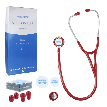 Stetoscoape - Stetoscop cardiologic Novama Expert, cap dublu din otel inoxidabil, 2 seturi de olive auriculare din silicon, o diafragma de schimb, Burgundy