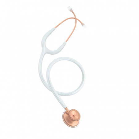 Stetoscop cu cap dublu MDF Acoustica Deluxe 747XP, pentru adulti, fabricat manual din aluminiu premium, supapa acustica complet rotativa, 3 olive auriculare din silicon, Roz/ Auriu [2]