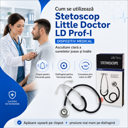 Stetoscop Little Doctor LD Prof I, stetoscop metalic utilizabil pe ambele parti, diafragma mare, Negru/Inox [4]