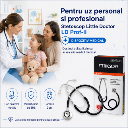 Stetoscop Little Doctor LD Prof II, stetoscop metalic utilizabil pe ambele parti, diafragma mica, Negru/Inox [2]