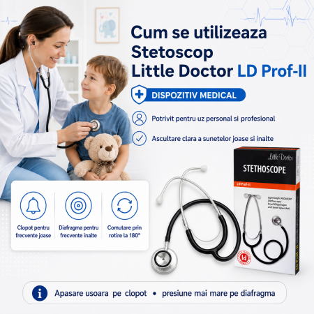 Stetoscop Little Doctor LD Prof II, stetoscop metalic utilizabil pe ambele parti, diafragma mica, Negru/Inox [3]