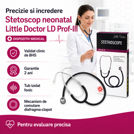 Stetoscop neonatal Little Doctor LD Prof III, stetoscop metalic utilizabil pe ambele parti, diafragma mica, Negru/Inox [4]