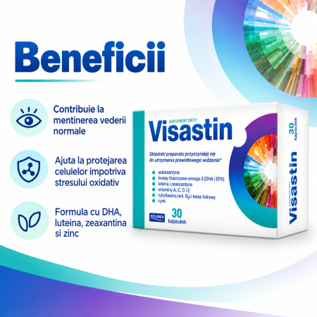 Supliment alimentar Solinea Visastin pentru sustinerea vederii, DHA, Omega 3, luteina, zeaxantina, astaxantina, vitamine si zinc, 30 capsule [3]