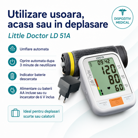 Tensiometru electronic de brat Little Doctor LD 51a, afisaj XXL, detector aritmie, indicator WHO, afisare data si ora, adaptor priza inclus, Alb/Gri [4]