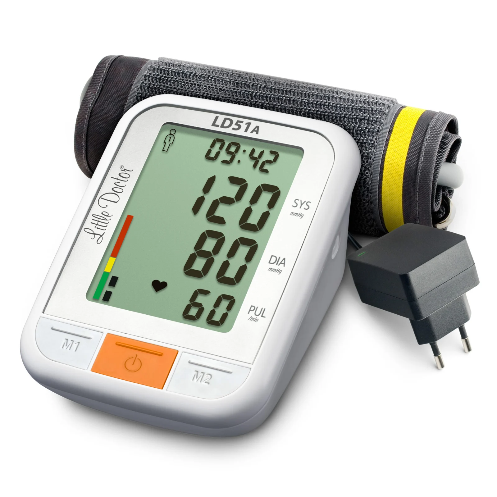 Tensiometru electronic de brat Little Doctor LD 51a, afisaj XXL, detector aritmie, indicator WHO, afisare data si ora, adaptor priza inclus, resigilat [1]