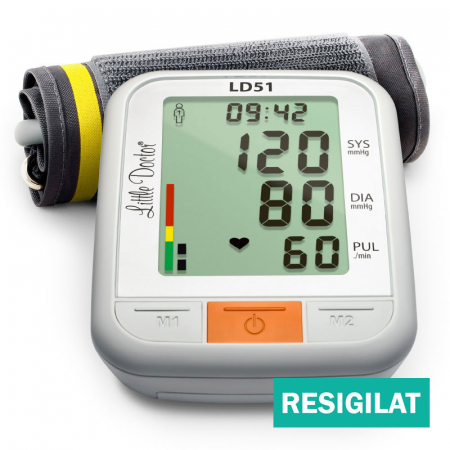 Resigilate - Tensiometru electronic de brat Little Doctor LD51, afisaj XXL, detector aritmie, indicator WHO, afisare data si timp, Alb/Gri, resigilat