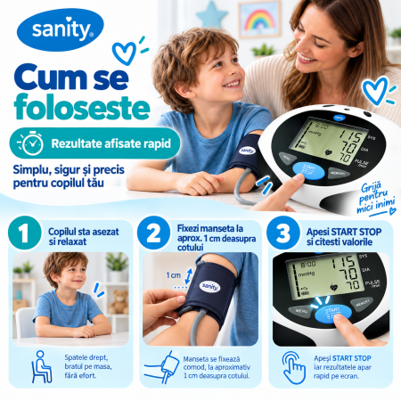 Tensiometru electronic de brat Sanity AP 1720 Children, 200 seturi de memorie, tehnologie DCC, Negru/Alb [4]