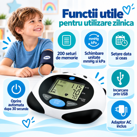 Tensiometru electronic de brat Sanity AP 1720 Children, 200 seturi de memorie, tehnologie DCC, Negru/Alb [5]