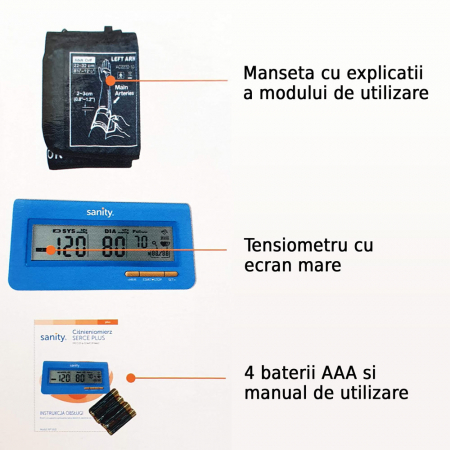 Tensiometru electronic de brat Sanity Serce Plus, 60 seturi de memorie, tehnologie FDS, Albastru [4]