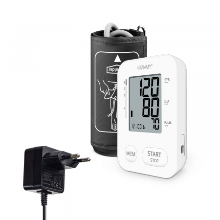 Tensiometru electronic de brat VITAMMY Next 2 +, mufa USB, adaptor inclus, detectare aritmie, memorare 2 utilizatori, Alb [1]