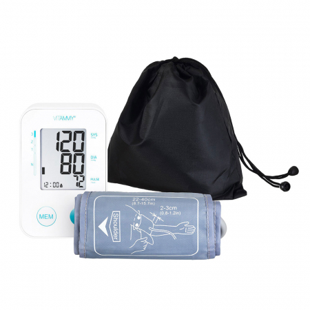 Tensiometru electronic de brat VITAMMY Next Basic Power C, alimentator inclus, masurare in timpul umflarii mansetei, detectare aritmie, detectie miscarea corpului, memorare 2 utilizatori, husa de protectie, manseta 22-40 cm, Alb [5]