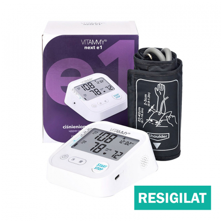 Resigilate - Tensiometru electronic de brat VITAMMY Next E1, USB-C inclus, detectare aritmie, detectie miscarea corpului, ecran panoramic, husa de protectie, manseta 22 - 42 cm, Alb