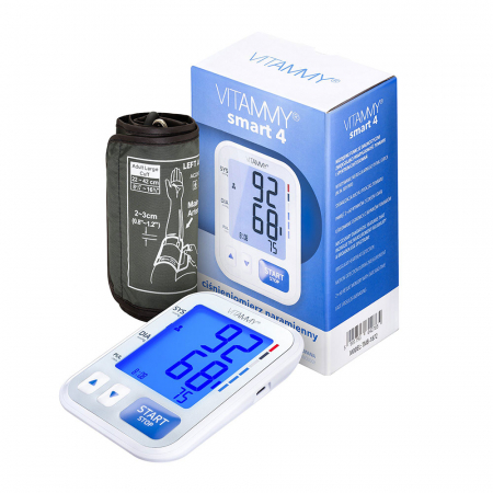 Tensiometre electronice - Tensiometru electronic de brat Vitammy Smart 4, mufa USB, masurare in timpul umflarii mansetei, detectare aritmie, memorare 2 utilizatori x 60 rezultate, manseta 22 - 42 cm, Alb