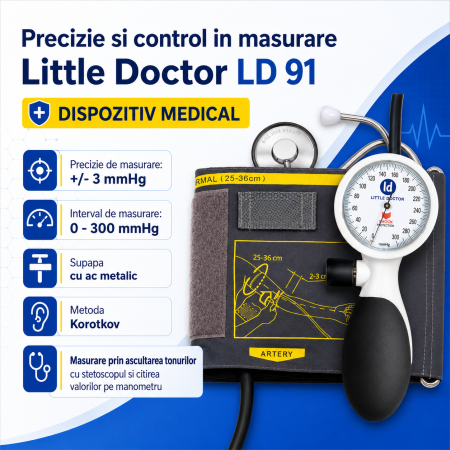 Tensiometru mecanic de brat Little Doctor LD 91, profesional, rezistent la socuri, stetoscop inclus [3]