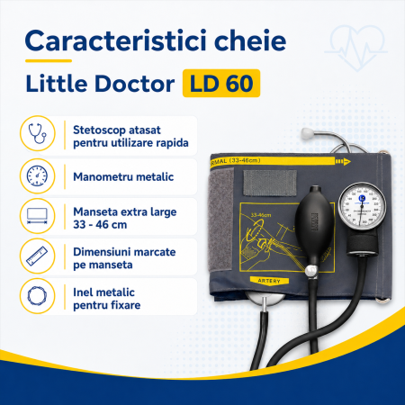 Tensiometru mecanic Little Doctor LD 60, stetoscop atasat, manseta 33-46 cm, manometru din metal [2]