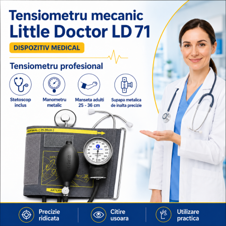 Tensiometru mecanic Little Doctor LD 71 profesional, stetoscop inclus, manometru din metal, husa de transport [1]