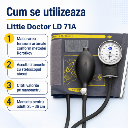 Tensiometru mecanic Little Doctor LD 71A, profesional, stetoscop atasat, manometru din metal [3]